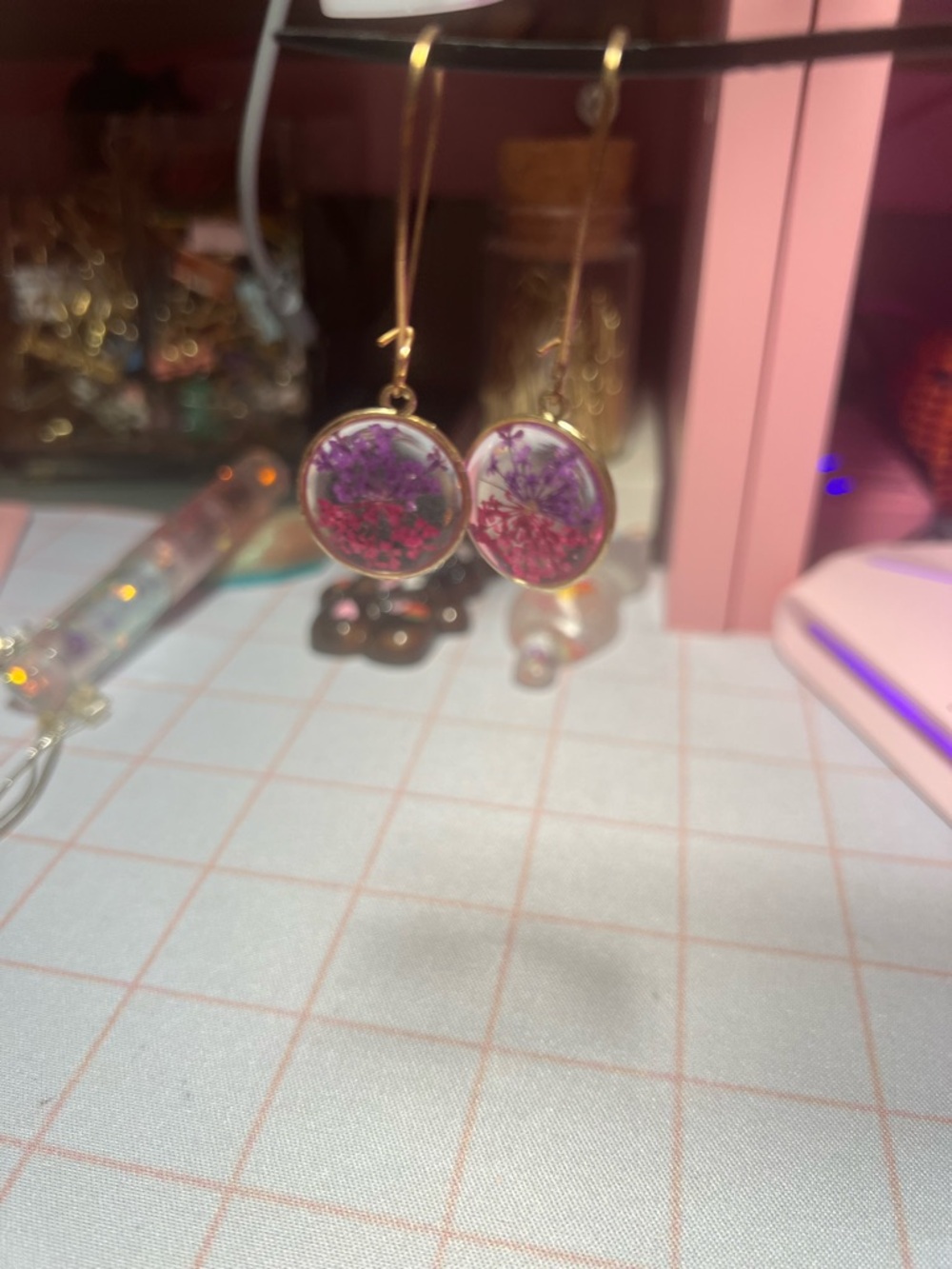 Handcrafted Purple & Pink Floral Drop Earrings